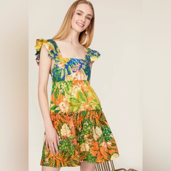 FARM Rio Tropical Print Mini Dress - Green, Yellow, Orange - Picture 7 of 16